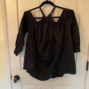 Monica Nera Black Off The Shoulder Black Long Balloon Sleeved Cotton Top Sz Xs